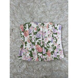 ZARA Floral Corset Bustier Structured Top Chic Womens XS Coquette Cottagecore
